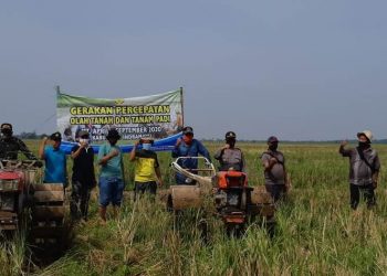 Ketahanan Pangan, Polres Indramayu Bantu Lakukan Percepatan Pengolahan Tanah Sawah