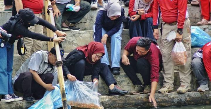 Bupati Indramayu Tebar Benih Nila Dan Emas