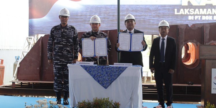 Lanal Cirebon Dukung Kegiatan First Steel Cutting Dan Keel Laying Harbour Tug TA. 2024 di PT DBN Cirebon.