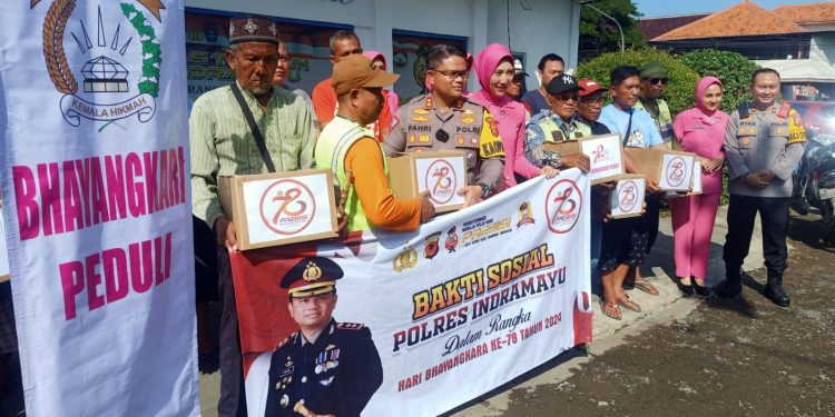 Sambut HUT Bhayangkara 2024,Polres Indramayu Bagikan Ribuan Paket Sembako