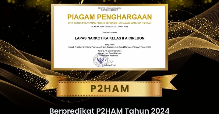 Lapas Narkotika Kelas IIA Cirebon Mendapat Penghargaan P2 HAM Tahun 2024