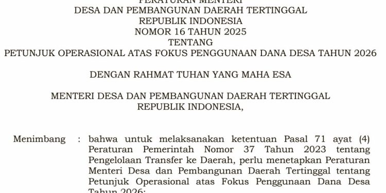 Pemerintah Tetapkan Fokus Penggunaan Dana Desa 2026, Prioritas BLT Dan Kopdes Merah Putih